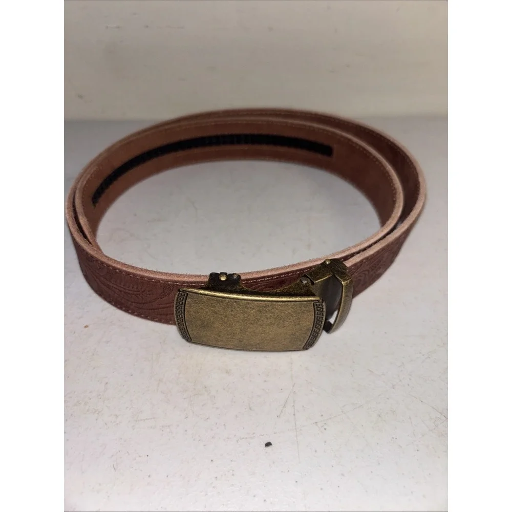 Chaoren Ratchet Cowboy Western Belt Brass Buckle Sz‎ 38 Flower Design Brown